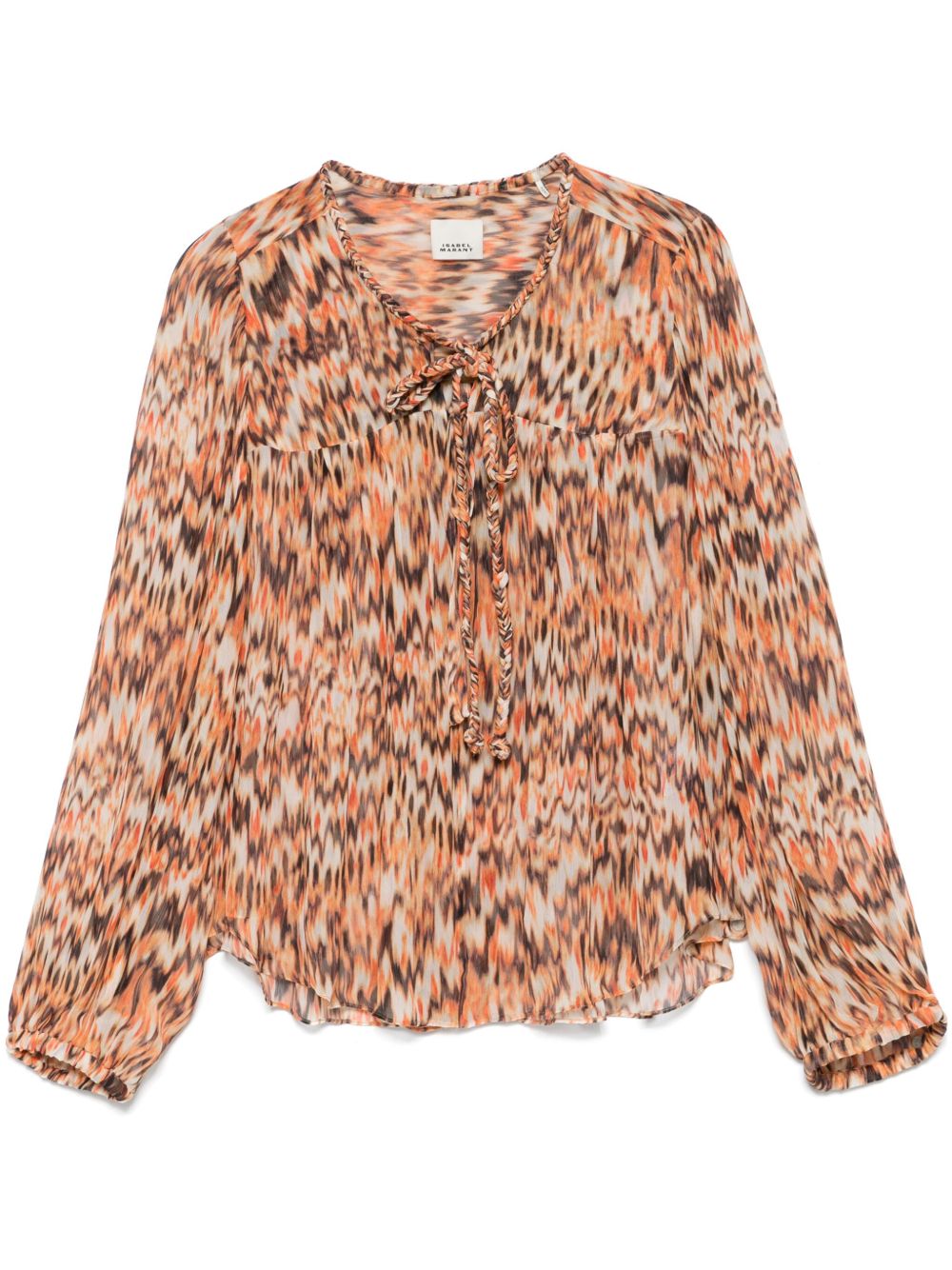 Isabel Marant Ametissa Ruched Silk Semi-Sheer Blouse Orange