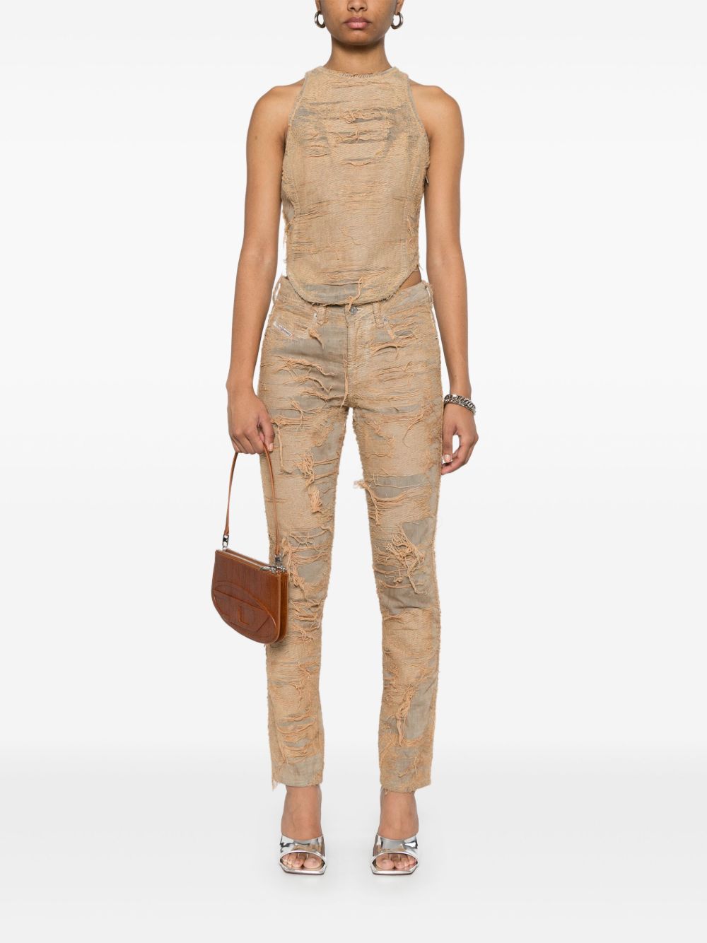 Diesel 1992-D Slim Distressed Skinny Jeans Beige