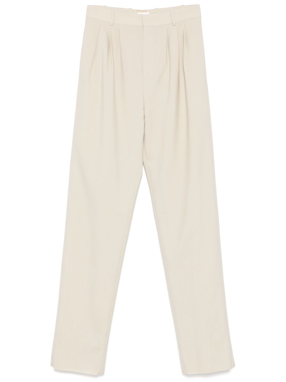Saint Laurent Straight-Leg High-Rise Wool Trousers Beige