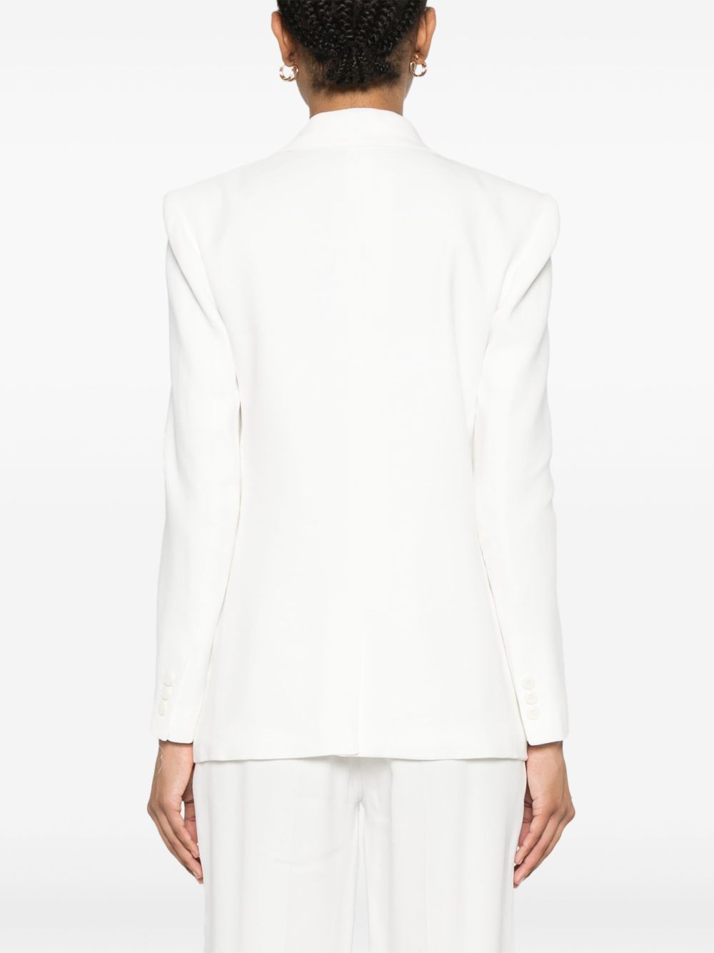 Elisabetta Franchi Double-Breasted Linen-Blend Blazer Ivory