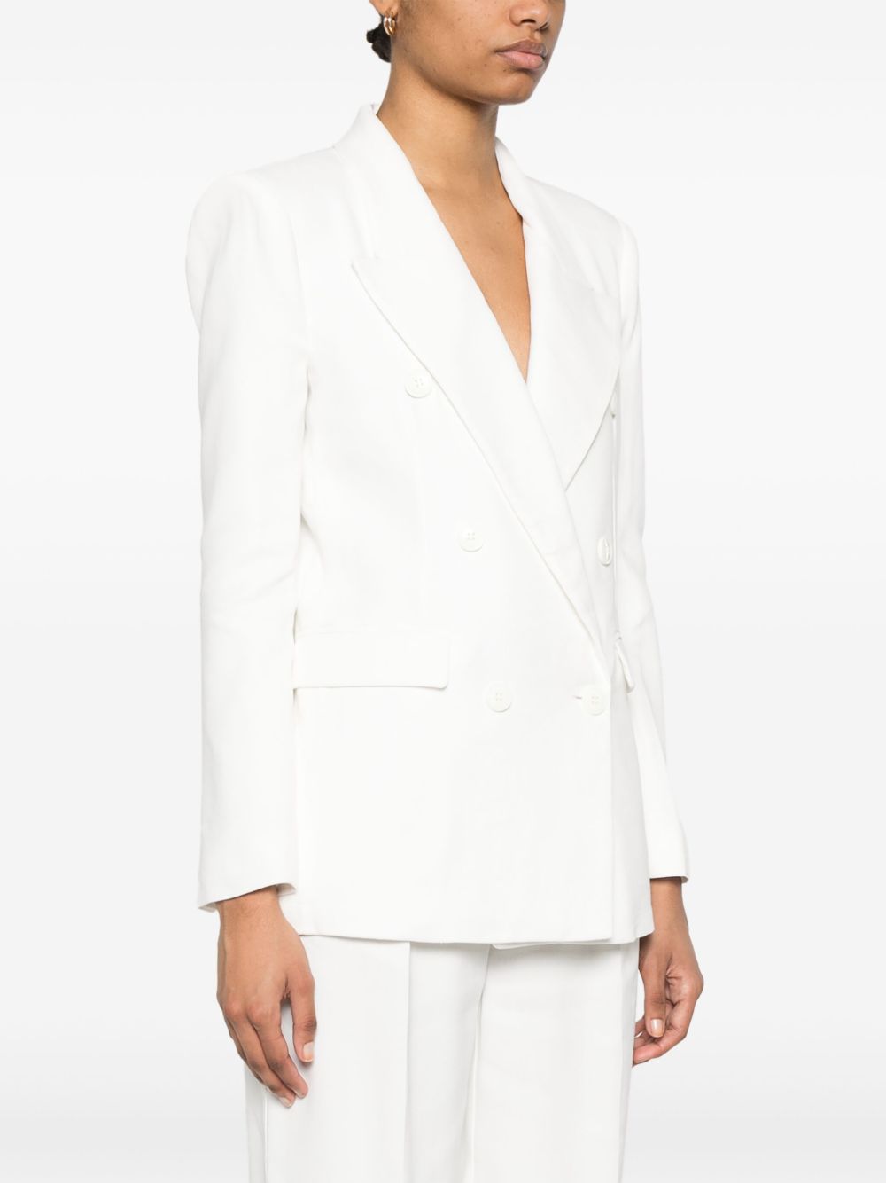Elisabetta Franchi Double-Breasted Linen-Blend Blazer Ivory