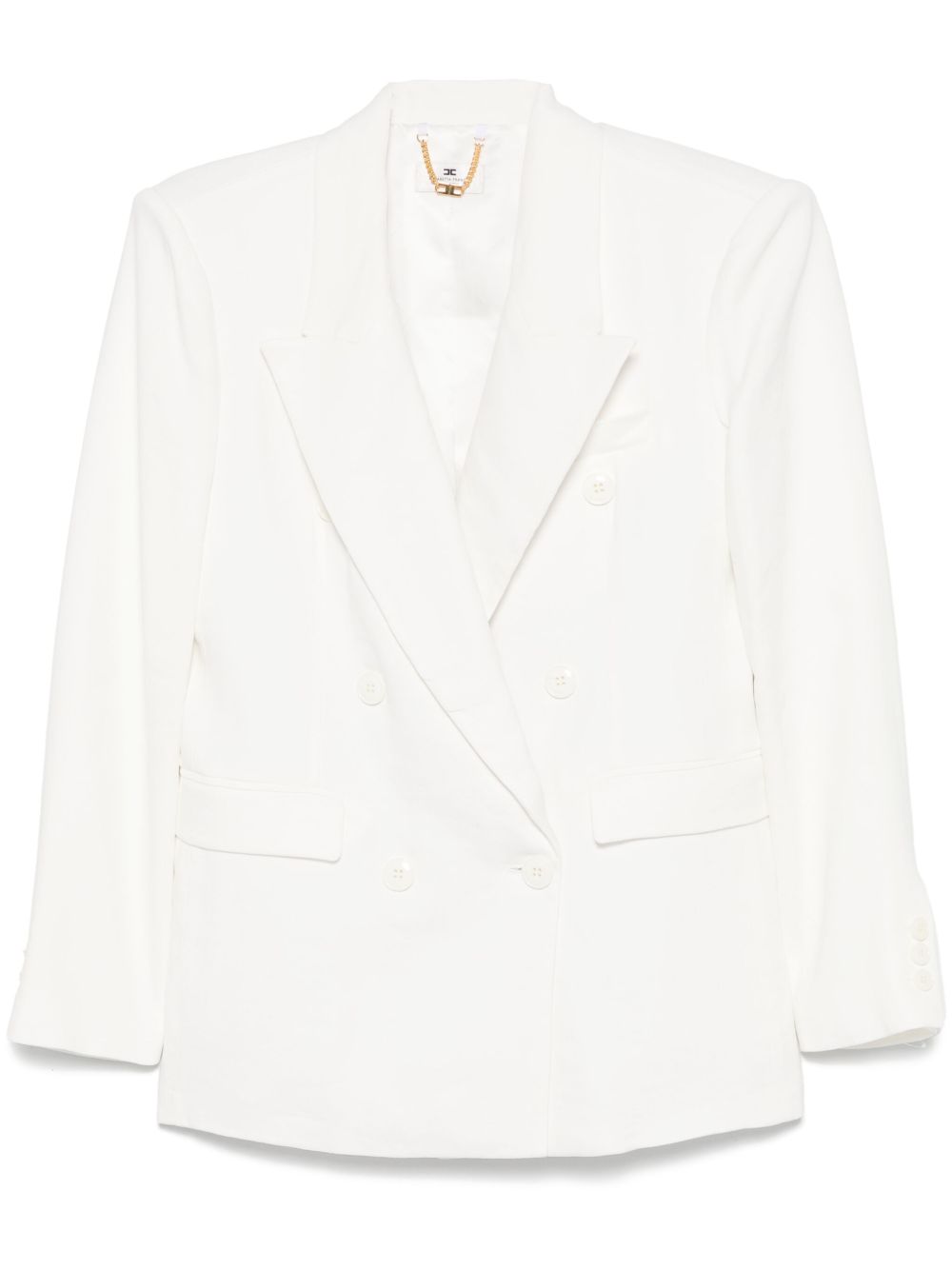 Elisabetta Franchi Double-Breasted Linen-Blend Blazer Ivory