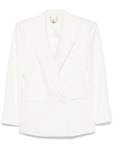 Elisabetta Franchi Double-Breasted Linen-Blend Blazer Ivory