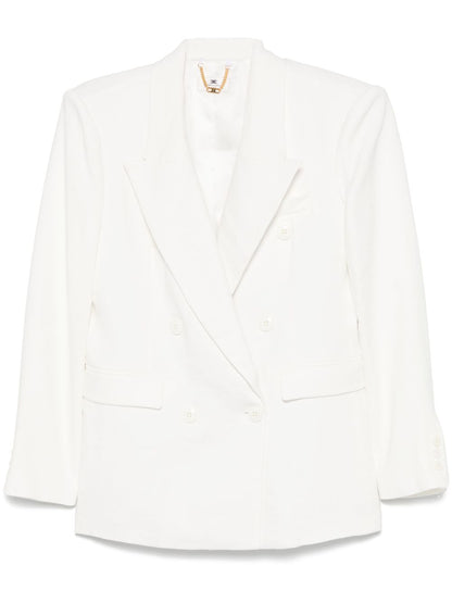 Elisabetta Franchi Double-Breasted Linen-Blend Blazer Ivory
