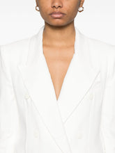 Elisabetta Franchi Double-Breasted Linen-Blend Blazer Ivory