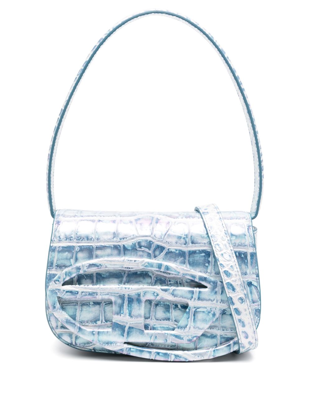Diesel 1DR Foldover Leather Shoulder Bag Clear Blue