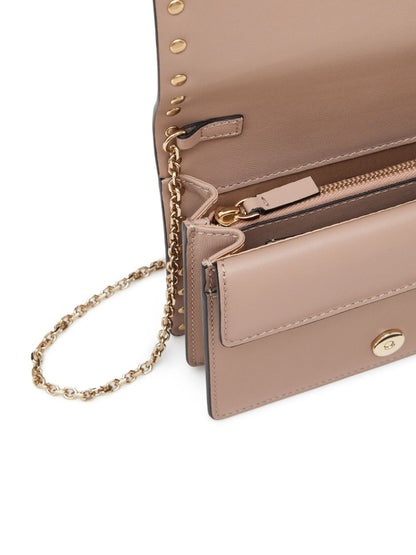 Valentino Garavani Rockstud Mini Calf Leather Clutch Bag Powder Pink