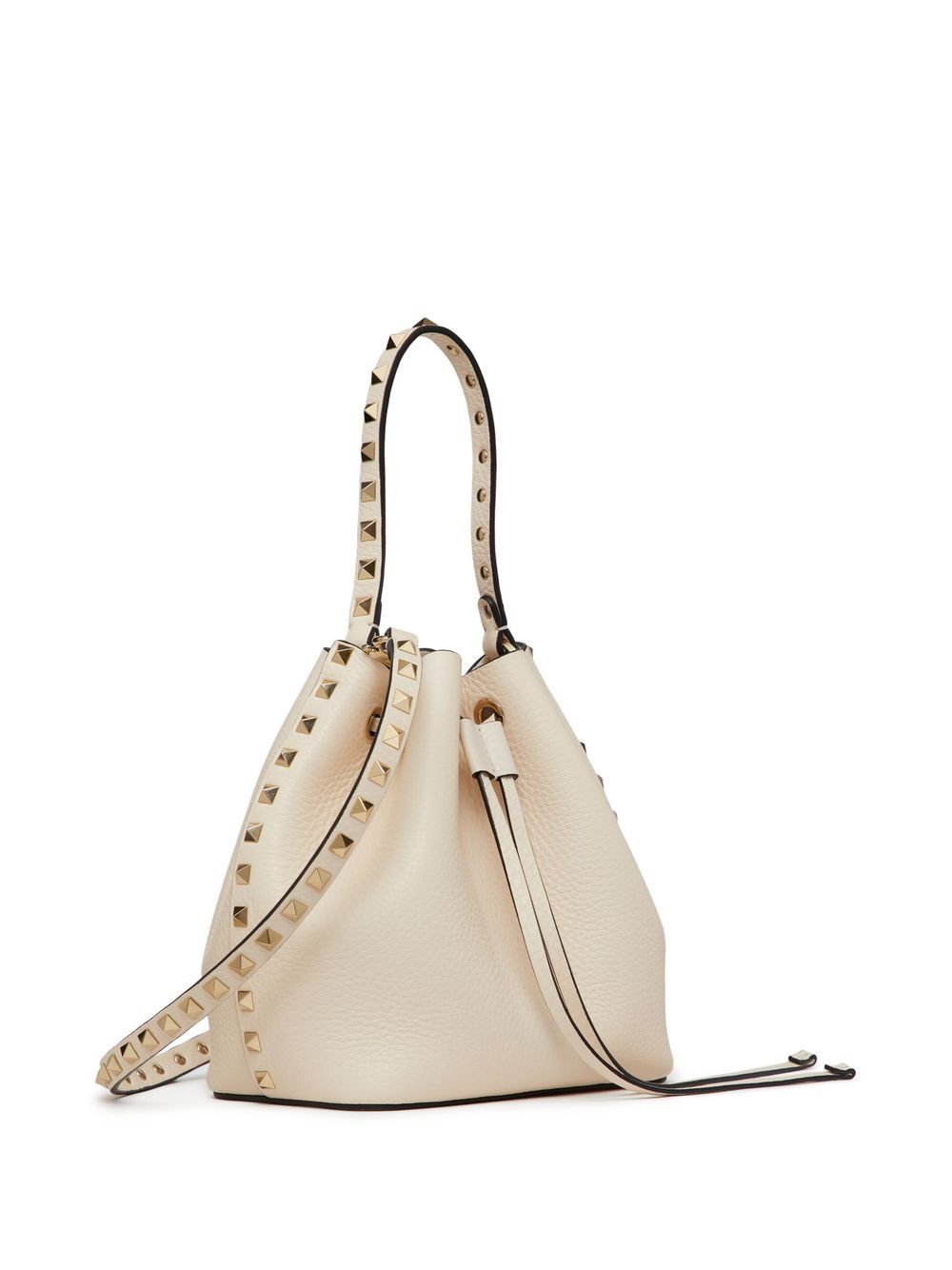 Valentino Garavani Rockstud Grainy Calfskin Bucket Bag Ivory