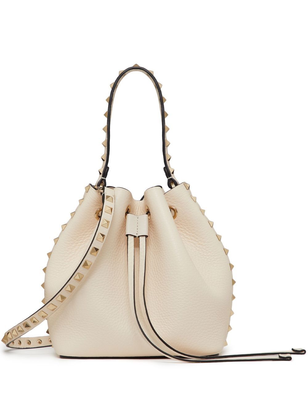 Valentino Garavani Rockstud Grainy Calfskin Bucket Bag Ivory