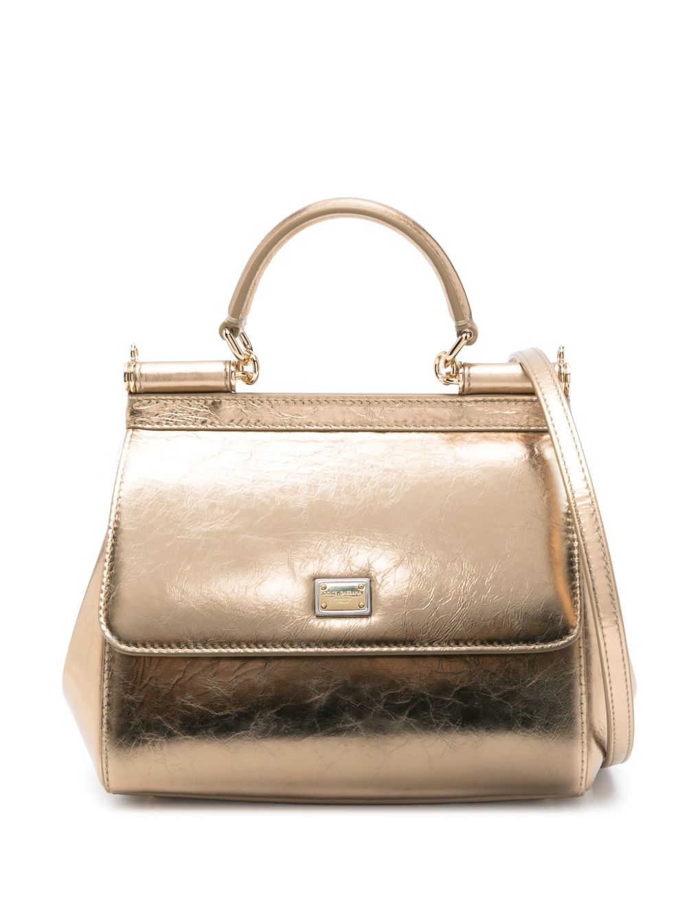 Dolce &amp; Gabbana Sicily medium bag in craquelé leather Golden