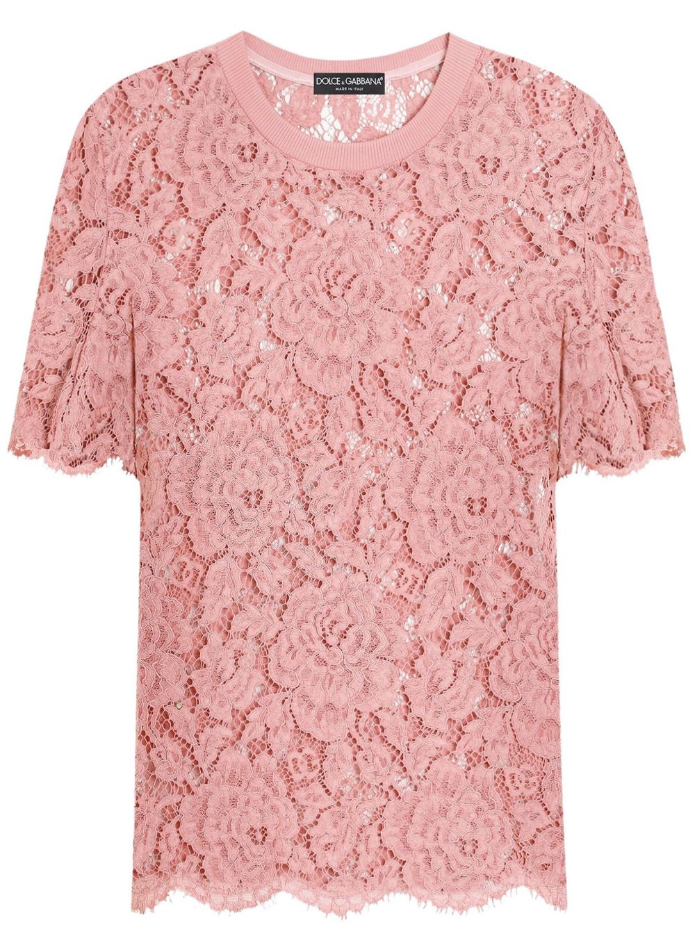 Dolce & Gabbana Corded Lace Sleeved T-shirt Pink