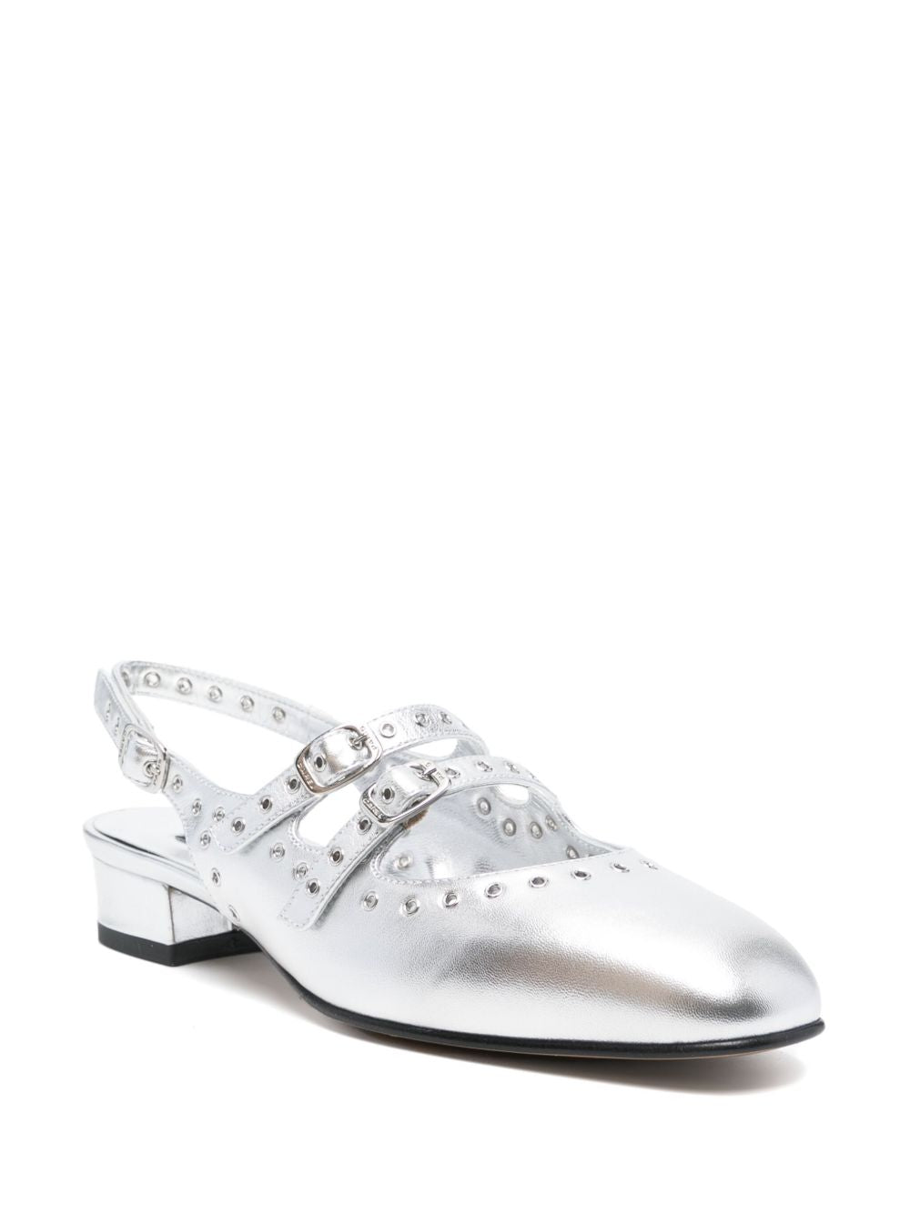 Carel Paris Flat Slingback Leather Ballet Flats with Studded Trim Silver