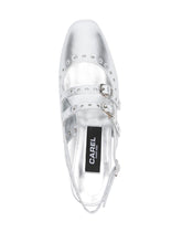 Carel Paris Flat Slingback Leather Ballet Flats with Studded Trim Silver
