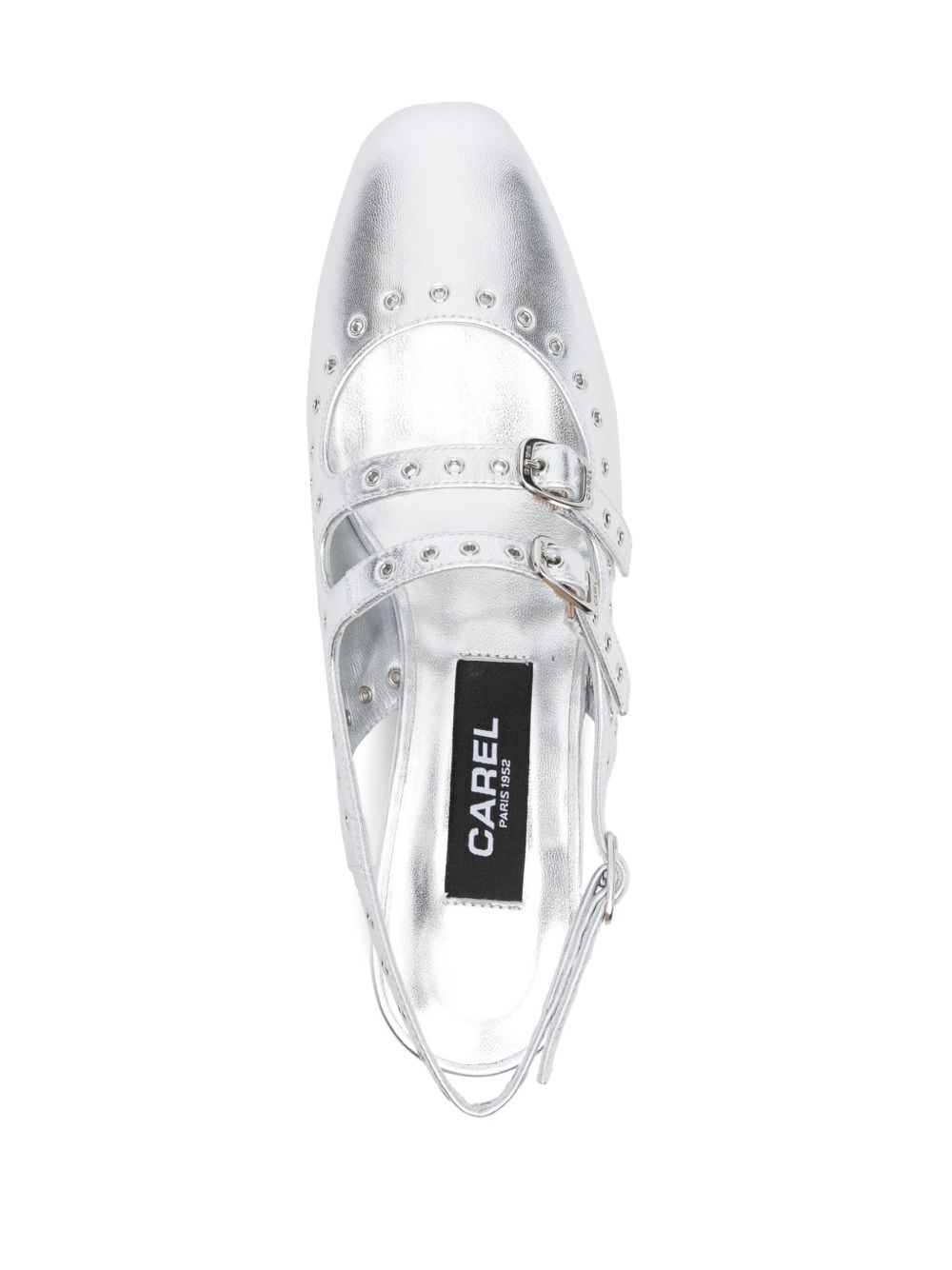Carel Paris Flat Slingback Leather Ballet Flats with Studded Trim Silver