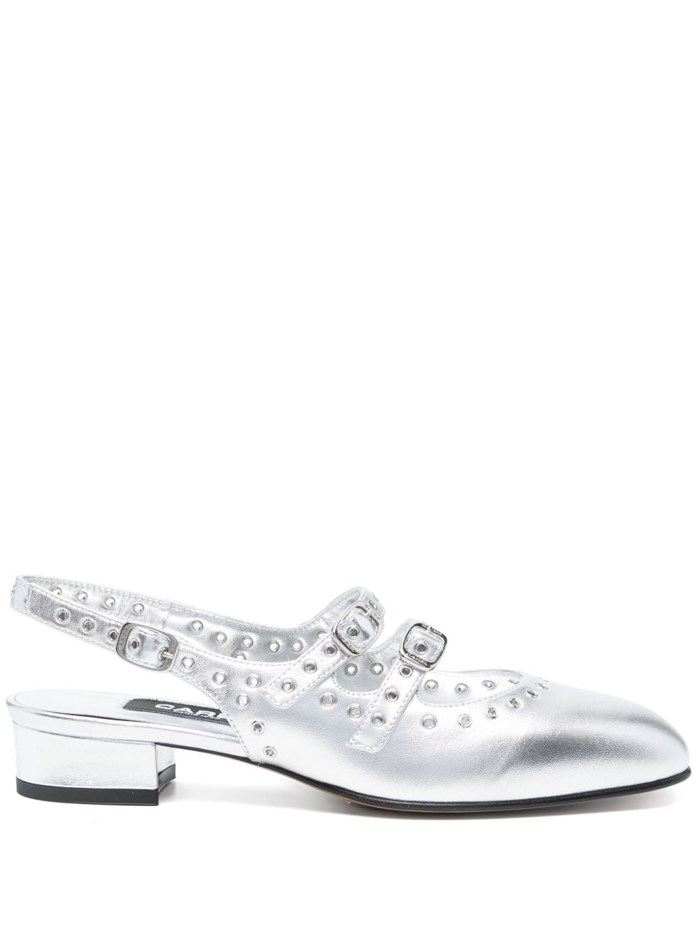 Carel Paris Flat Slingback Leather Ballet Flats with Studded Trim Silver