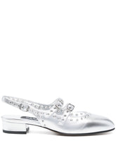 Carel Paris Flat Slingback Leather Ballet Flats with Studded Trim Silver