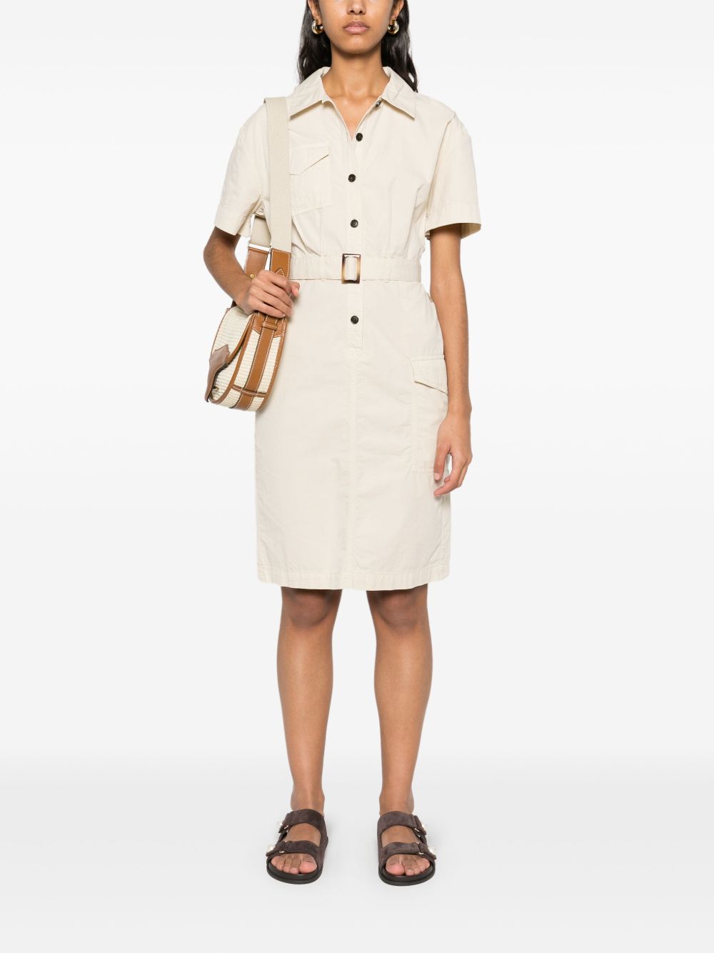 Woolrich Dresses Belted Shirt Dress Beige