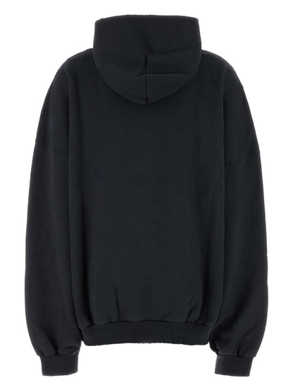 Balenciaga Printed Cotton Hooded Sweatshirt Black