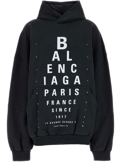 Balenciaga Printed Cotton Hooded Sweatshirt Black