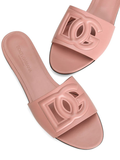 Dolce &amp; Gabbana DG Logo Leather slides Pink