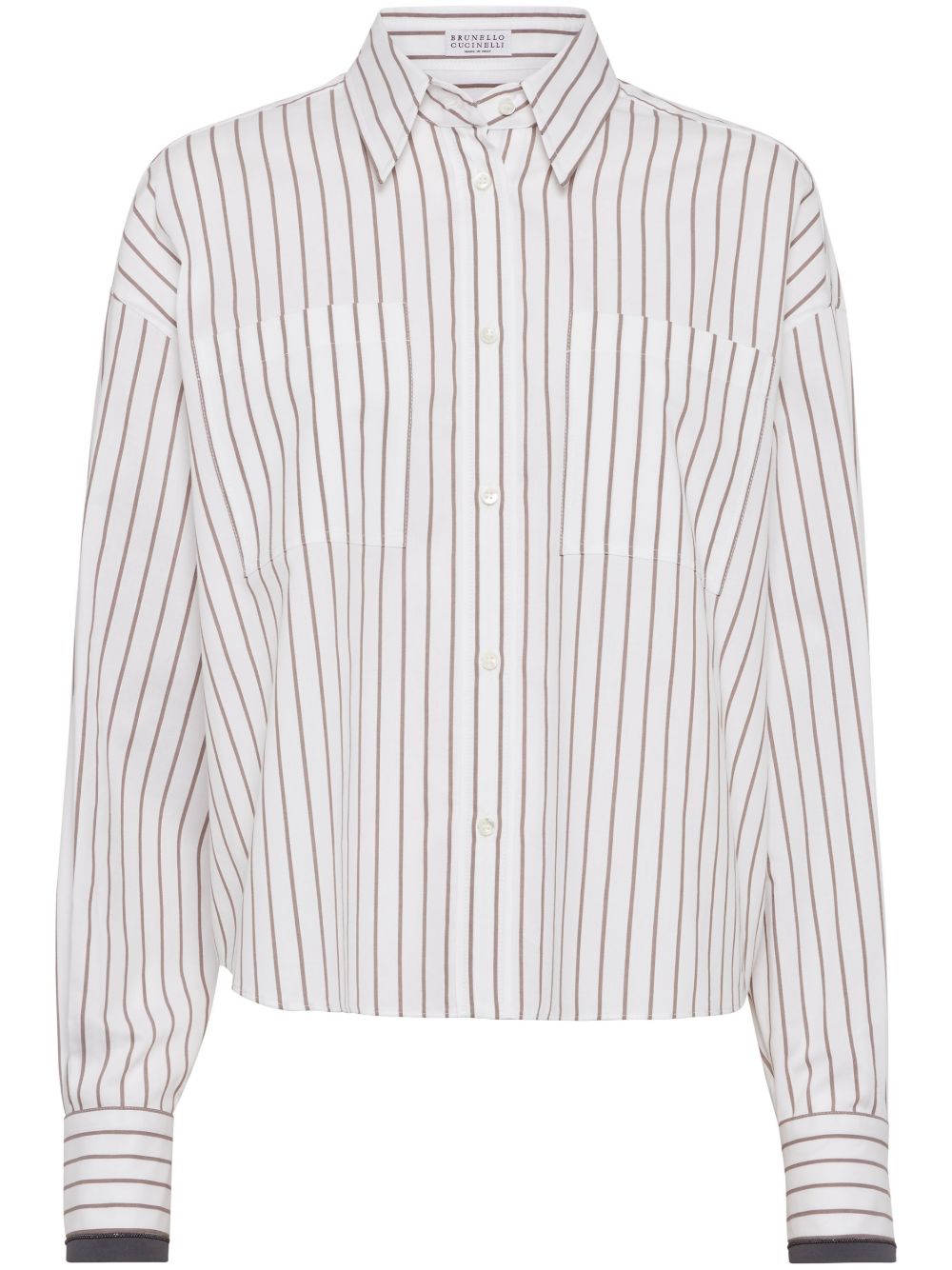Brunello Cucinelli Striped Cotton Twill Shirt White