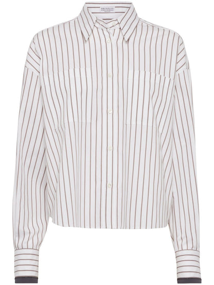 Brunello Cucinelli Striped Cotton Twill Shirt White