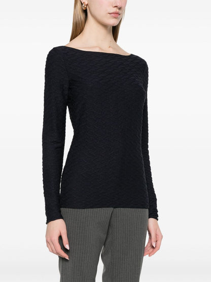 Emporio Armani Jacquard Boat-Neck Sweaters Blue