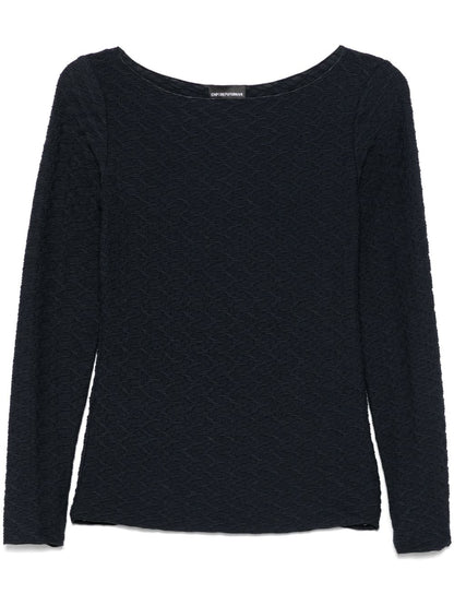 Emporio Armani Jacquard Boat-Neck Sweaters Blue