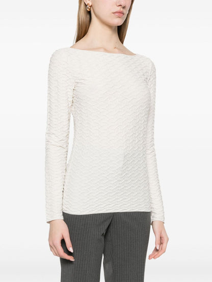 Emporio Armani Jacquard Boat-Neck Sweaters White