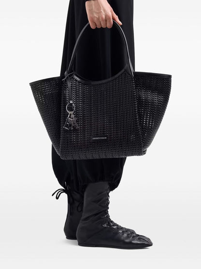 Emporio Armani Braided Tote Bag with logo jewel Black