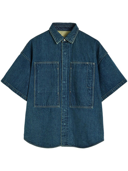 Jil Sander Plus Denim Cotton Cropped Shirt Blue