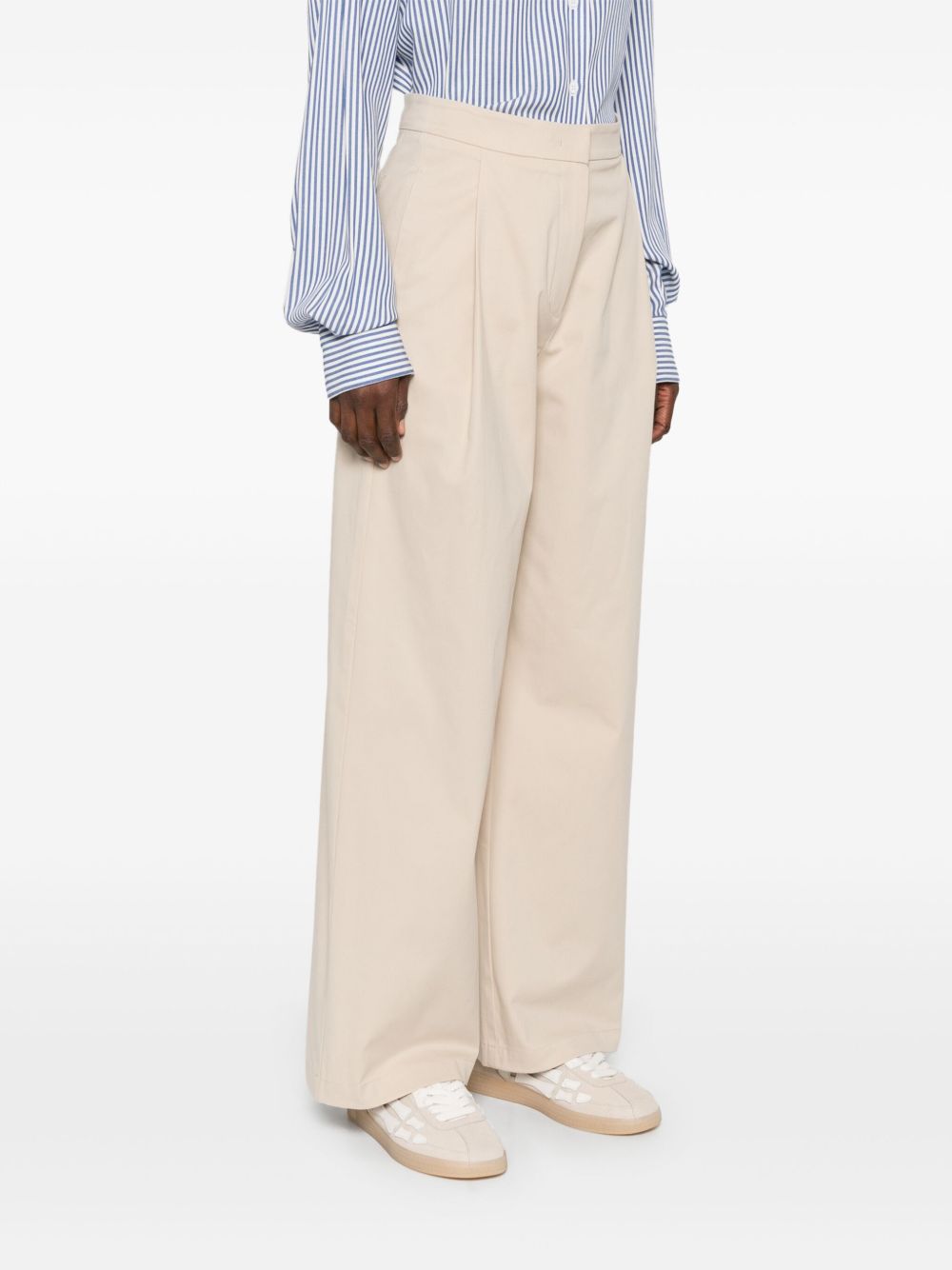 Emporio Armani Wide-Leg Cotton Trousers Light Beige beige
