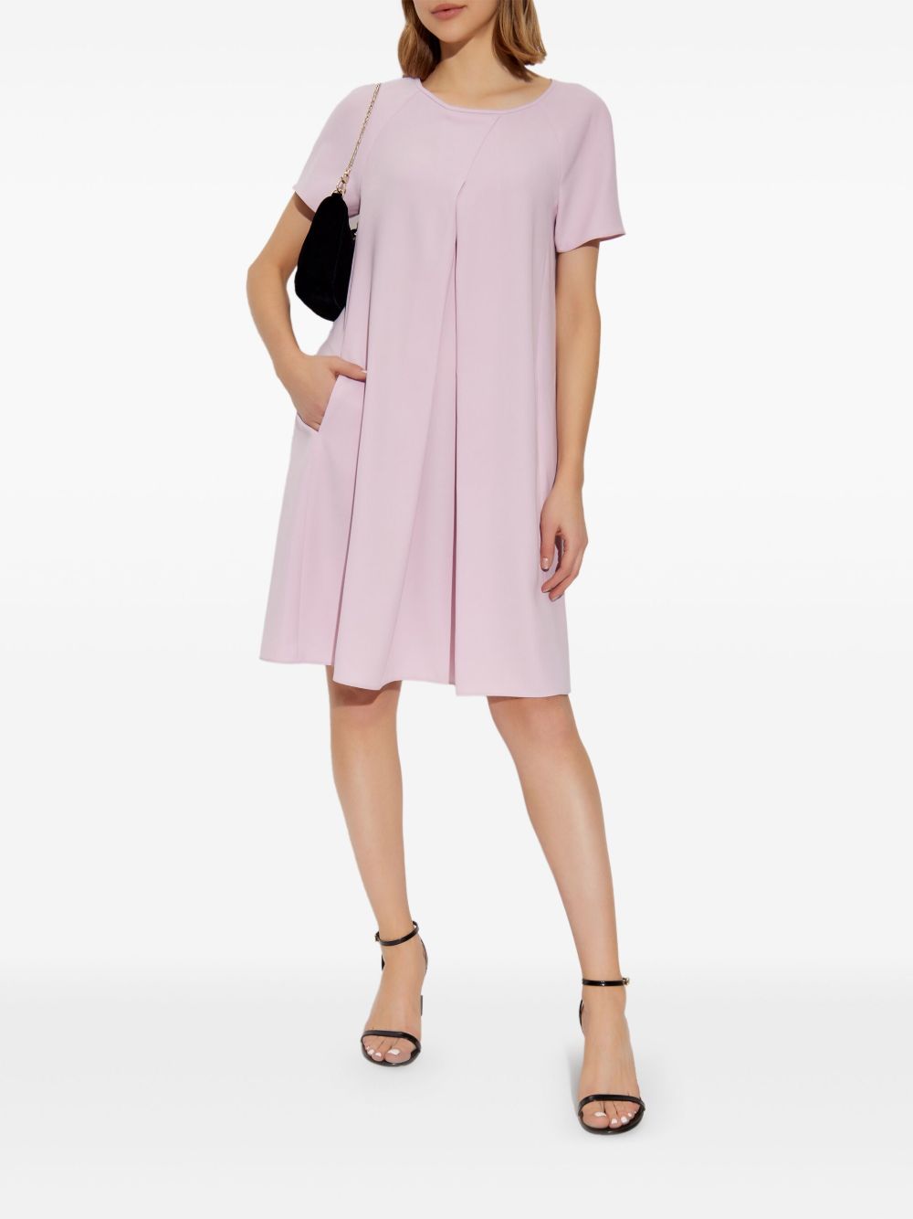 Emporio Armani Techno Cady Flared Mini Dress In Pink 