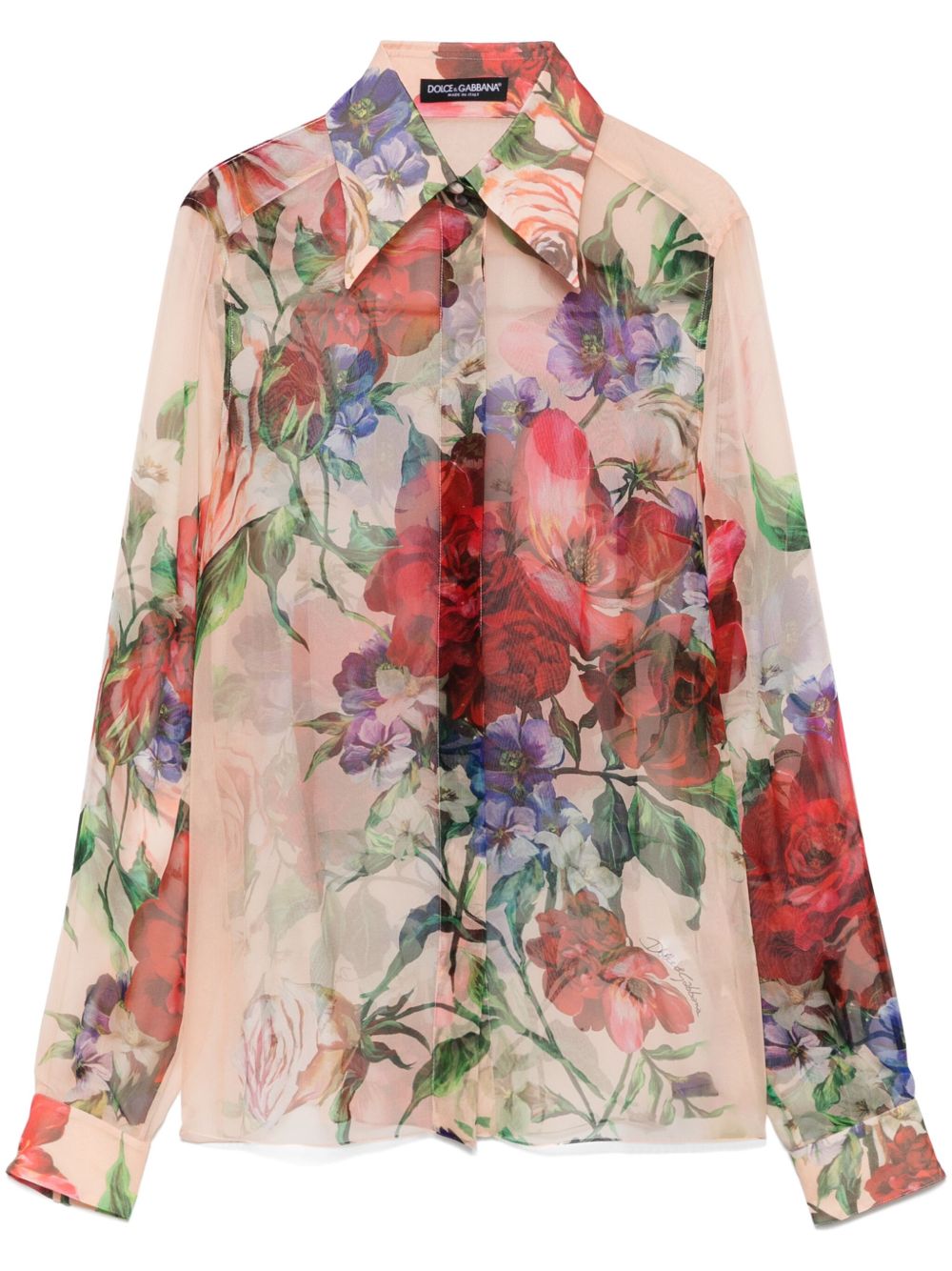 Dolce & Gabbana Floral Silk Semi-Sheer Shirt Multicolor