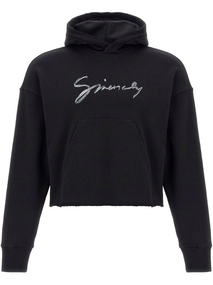Givenchy Logo Cotton Cropped Hoodie Black