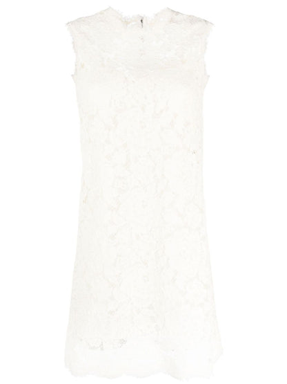 Dolce &amp; Gabbana Guipure Lace Sleeveless Mini Dress White