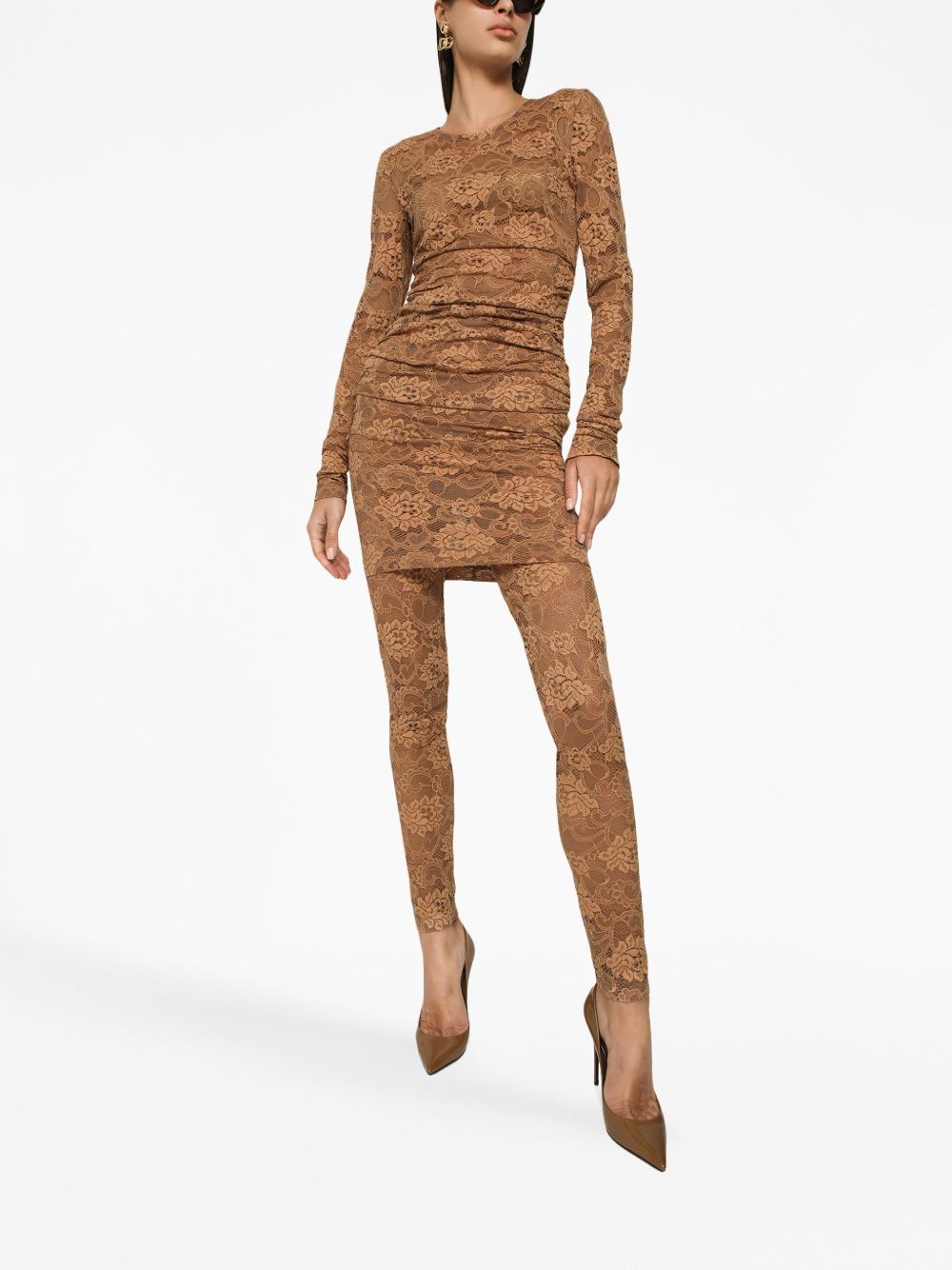 Dolce &amp; Gabbana Lace Floral Stretch Short Dress Beige beige