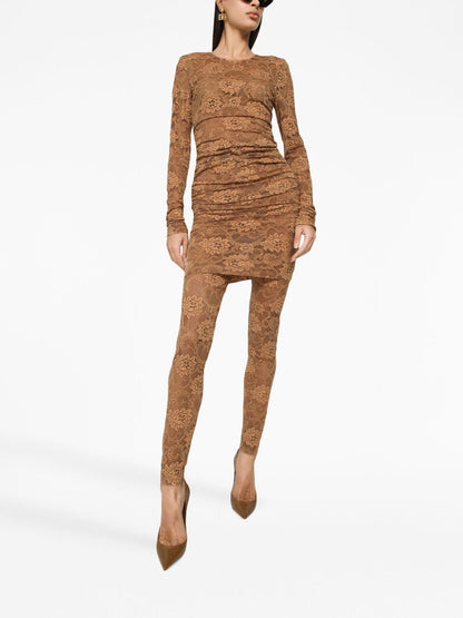 Dolce &amp; Gabbana Lace Floral Stretch Short Dress Beige beige