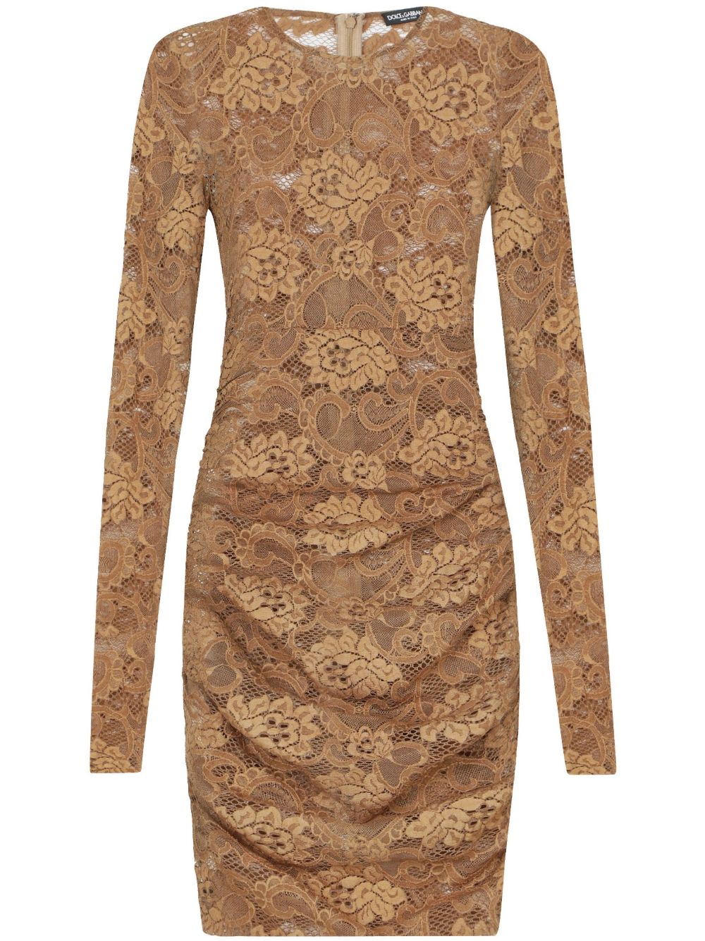 Dolce &amp; Gabbana Lace Floral Stretch Short Dress Beige beige