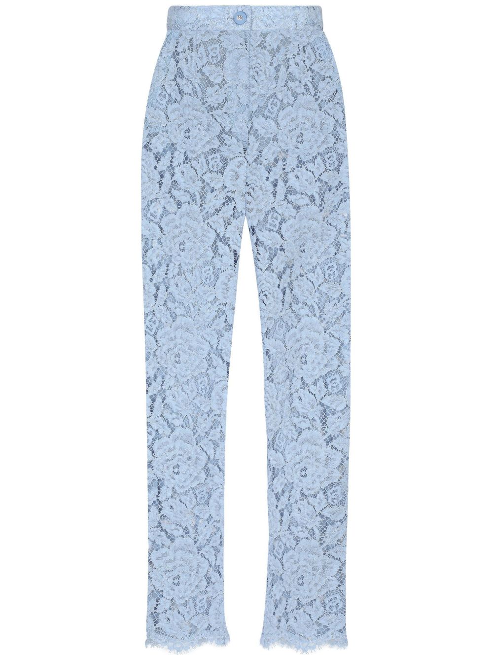 Dolce &amp; Gabbana Embroidered Lace Trousers with Floral Detailing in Clear Blue