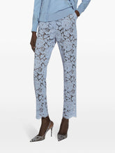 Dolce & Gabbana Embroidered Lace Trousers with Floral Detailing in Clear Blue