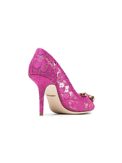 Dolce &amp; Gabbana Belucci Taormina Lace 90mm Crystal-Embellished Pumps Fuchsia