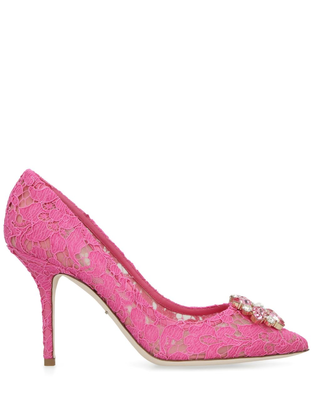 Dolce &amp; Gabbana Belucci Taormina Lace 90mm Crystal-Embellished Pumps Fuchsia