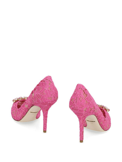 Dolce &amp; Gabbana Belucci Taormina Lace 90mm Crystal-Embellished Pumps Fuchsia