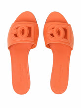 Dolce & Gabbana Calf Leather Cut-Out Logo Flat Sandals Orange