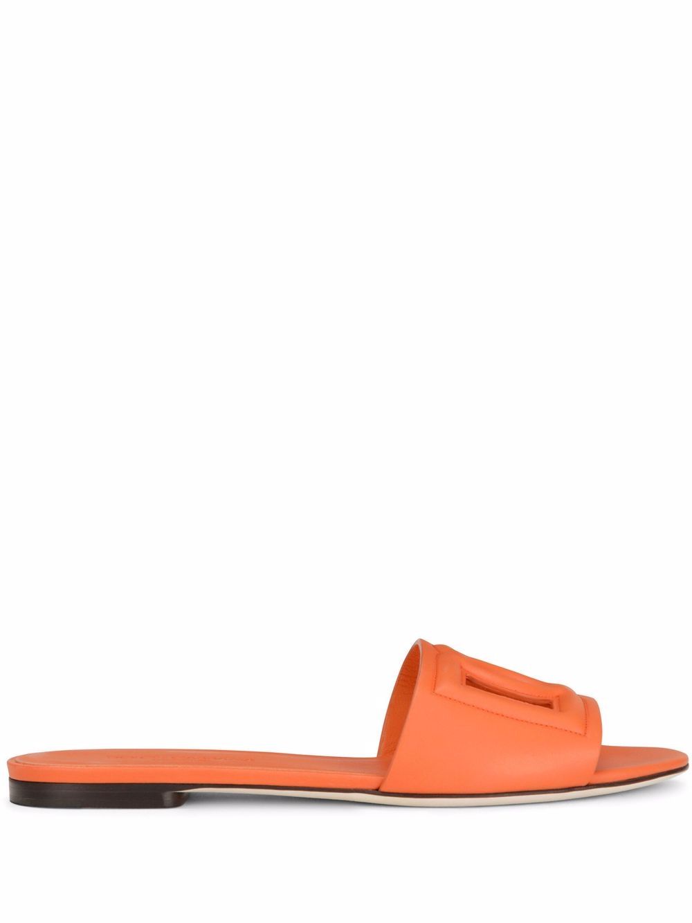 Dolce &amp; Gabbana Calf Leather Cut-Out Logo Flat Sandals Orange
