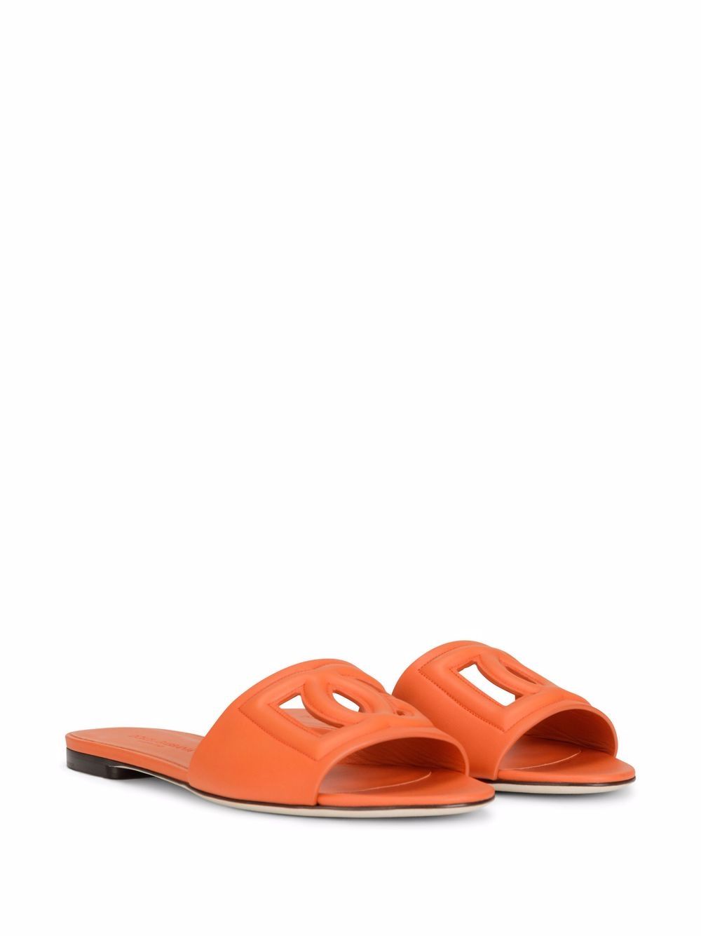 Dolce &amp; Gabbana Calf Leather Cut-Out Logo Flat Sandals Orange