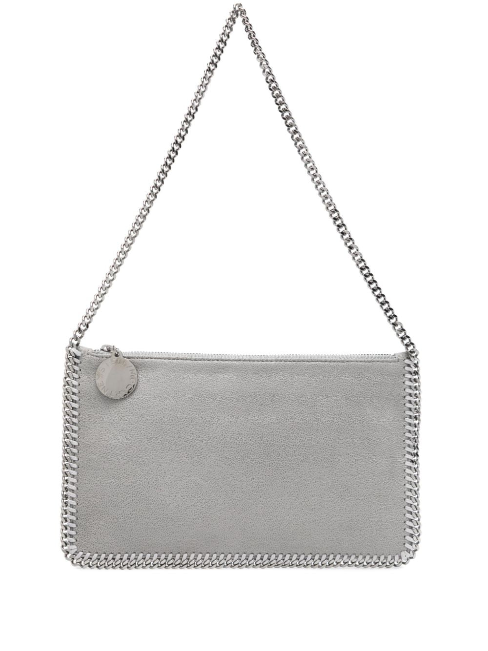 Stella McCartney Falabella Light Grey Faux Suede Clutch Bag with Chain Detail light grey