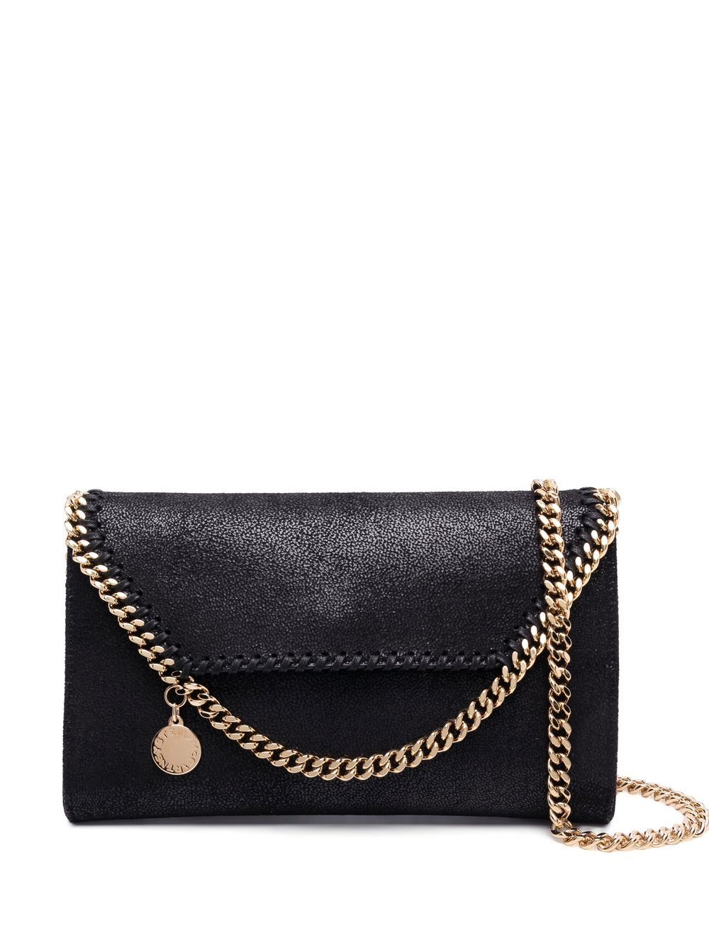 Stella McCartney Mini Falabella Chain-Trimmed Faux Leather Clutch Black