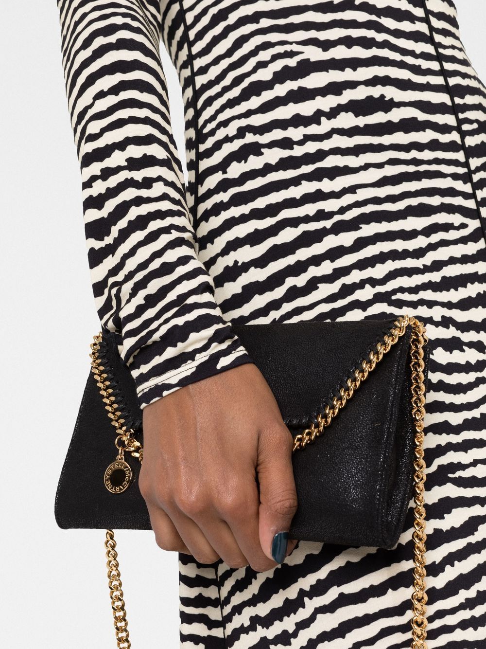 Stella McCartney Mini Falabella Chain-Trimmed Faux Leather Clutch Black